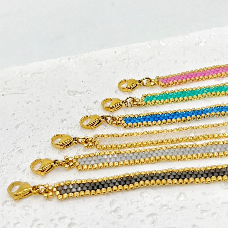 Metal Color: REDDISH BROWN, Length: 16cm - BLUESTAR Bohemia Multilayer Weave Bracelets For Women Miyuki Beads Adjustable Stainless Steel Chain Bracelet Charm Jewelry Gift