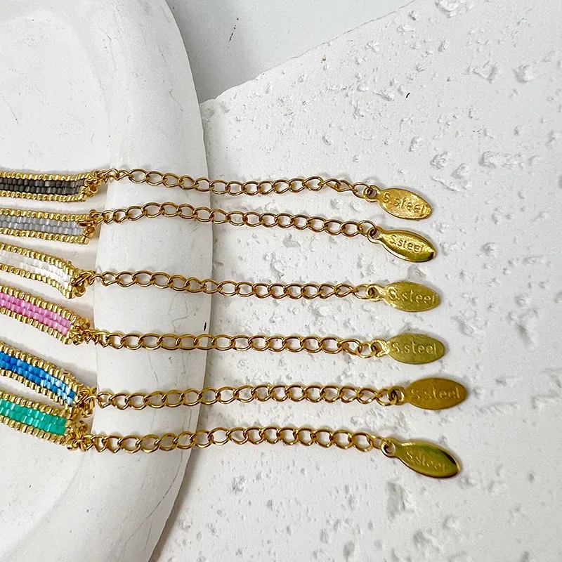 Metal Color: REDDISH BROWN, Length: 16cm - BLUESTAR Bohemia Multilayer Weave Bracelets For Women Miyuki Beads Adjustable Stainless Steel Chain Bracelet Charm Jewelry Gift