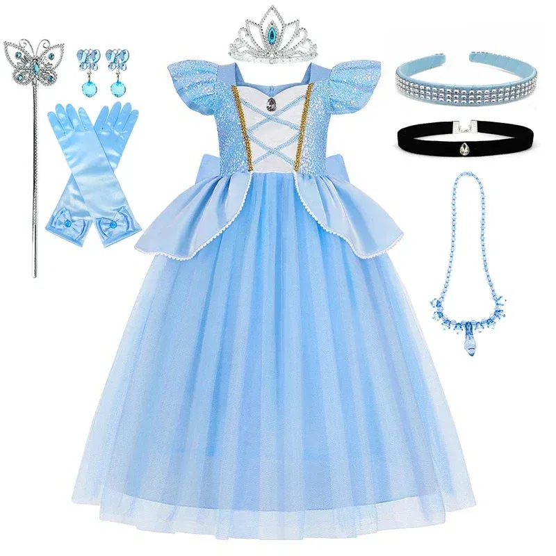 Color: black, Kid Size: 9 - Disney Deluxe Elegant Rapunzel Princess Ball Gown Fancy Birthday Party Dress Cinderella Vestidos Costume Play Carnival Apparel