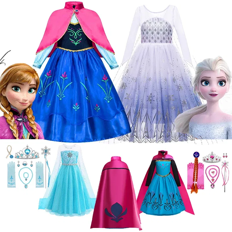 Color: Gold, Kid Size: 2T - Disney Kids Girls Cosplay Frozen Elsa Anna Princess Dress Girl Mesh Ball Gown Carnival Birthday Clothes Snow Queen Elsa Costume
