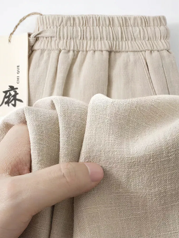 Color: Beige, Size: XXXL - Straight Casual Cotton Linen Pants Men Wide Leg Lightweight Baggy Cotton Sweatpants Male Walking  Jogger Trousers Work