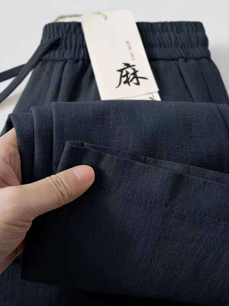 Color: Beige, Size: XXXL - Straight Casual Cotton Linen Pants Men Wide Leg Lightweight Baggy Cotton Sweatpants Male Walking  Jogger Trousers Work