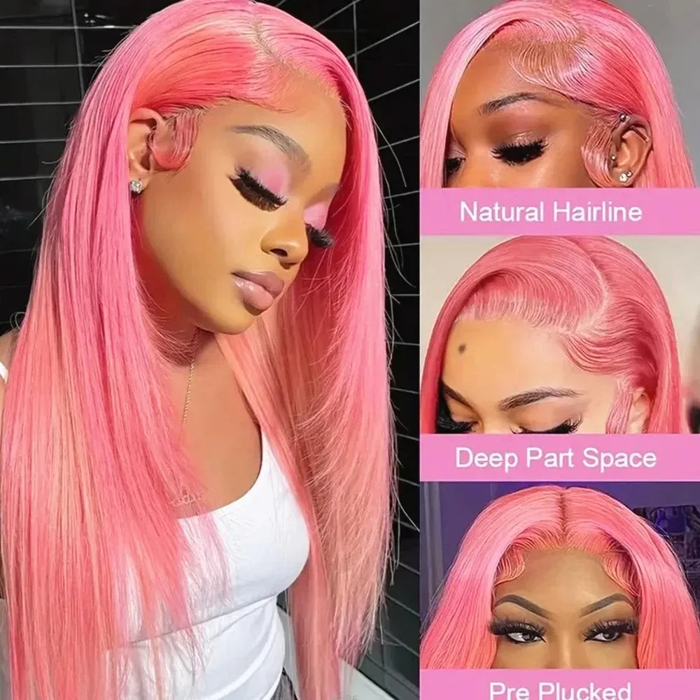 Stretched Length: 16inches, Hair Color: #6, Density: 180%, Ships From: CHINA - Bone Straight 13x6 HD Light Pink Lace Front Wigs 100% Human Hair For Women Brazilian 613 Color 13x4 Lace Frontal Wig Pre Plucked