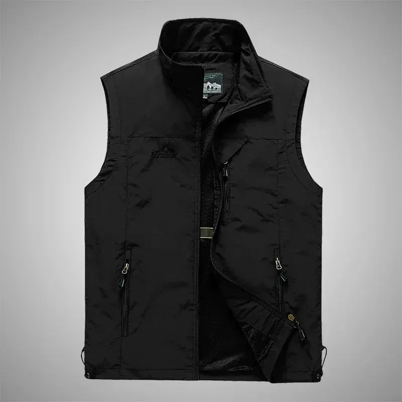 Color: black, Size: XXS - Autumn Men Waistcoat Outdoor Leisure Solid Sleeveless Jacket Young Middle-aged Photography Fishing Casual Vest Male summer