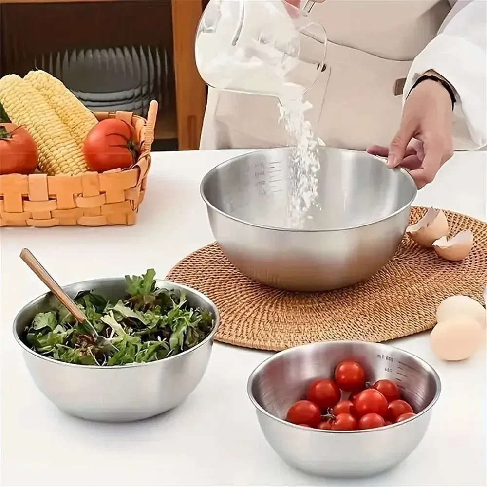 Color: GRAY - 1-3 Stainless Steel Bowl Set with Scale for Cooking Baking Food Storage Large Capacity Mixing Bowls for Home Kitchen Essentials