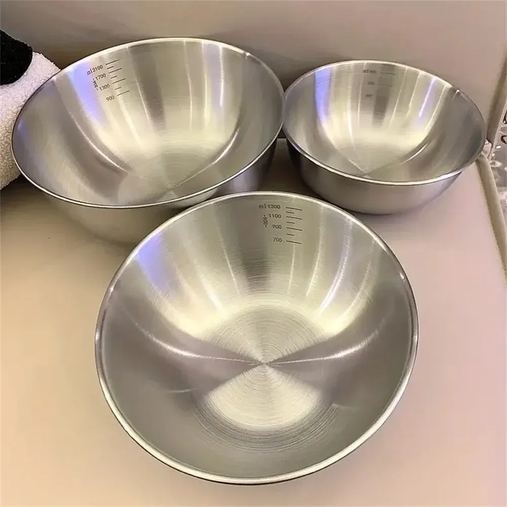 Color: GRAY - 1-3 Stainless Steel Bowl Set with Scale for Cooking Baking Food Storage Large Capacity Mixing Bowls for Home Kitchen Essentials