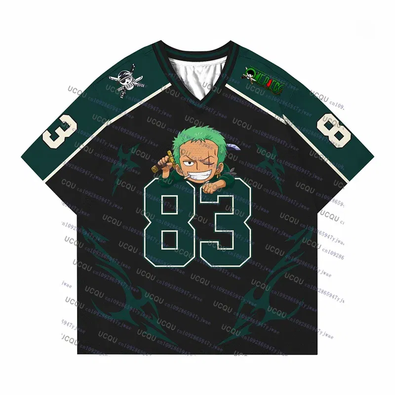 Color: green, Size: 3" - 2025 Japanese Anime Football Jersey One Piece Luffy Men/Women Oversize Summer Quick Dry Sport Breathable Bandai Cosplay Tshirt