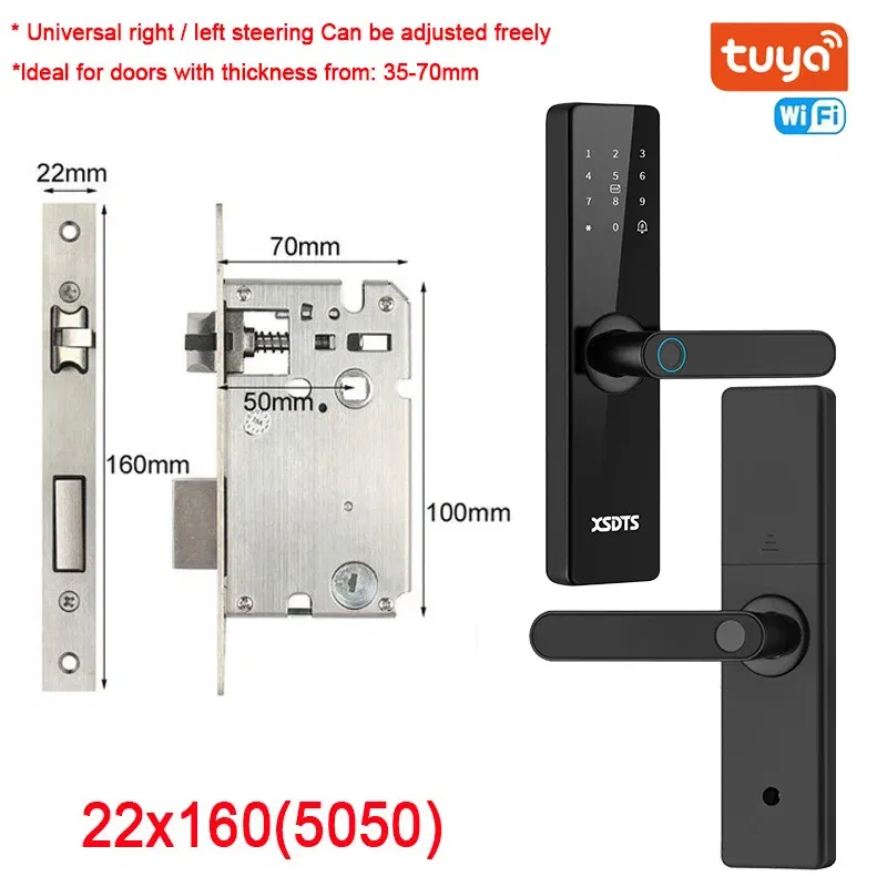 Color: RED, Ships From: CHINA - New! Tuya Wifi Electronic Smart Door Lock With Biometric Fingerprint / Smart Card / Password / Key Unlock/ USB Emergency Charge