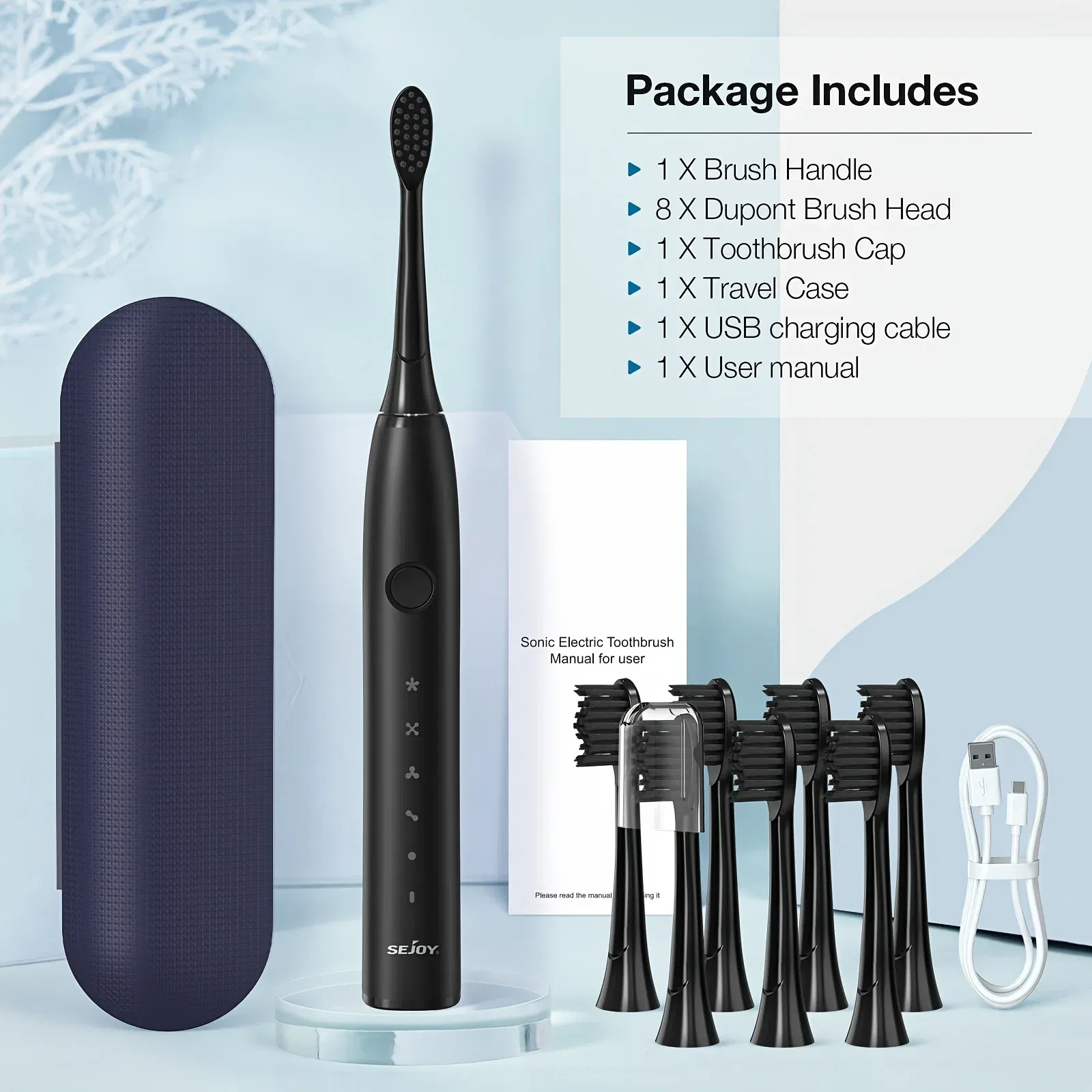 Color: dark blue, Ships From: CHINA - Electric Toothbrush Tooth Brush USB Rechargeable Adult Ultrasonic Teeth Cleaning 8 Replacement Toothbrush Heads