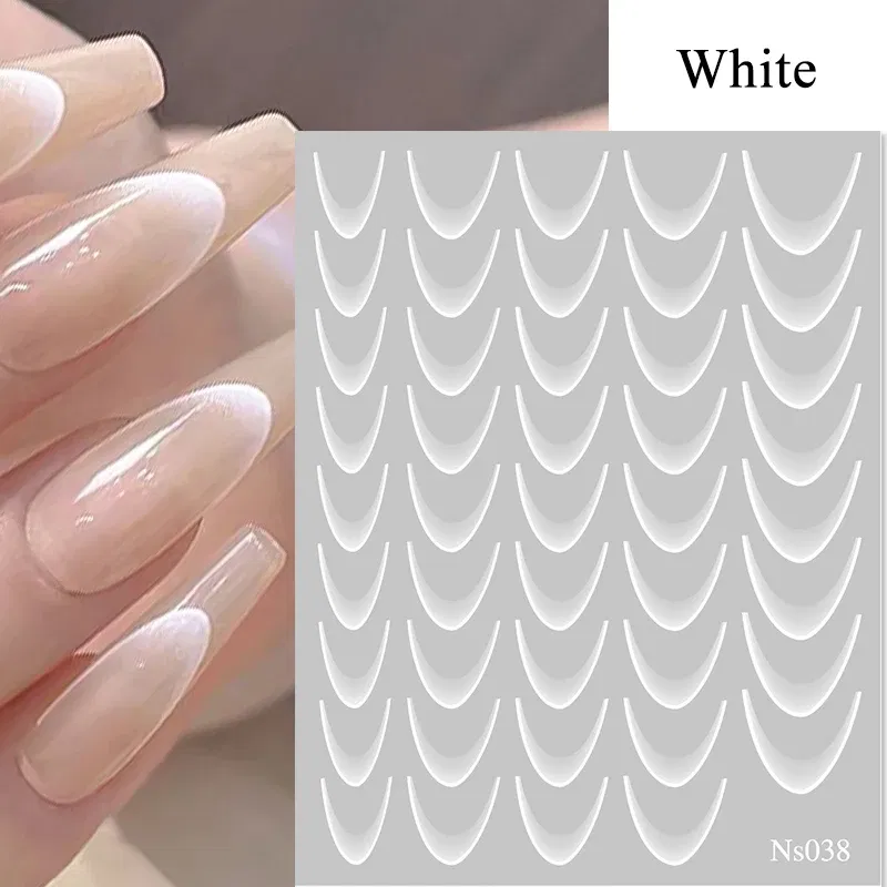 Color: Burgundy - White French 3D Nail Stickers Manicure Gradient Line Flower Nail Art Designs Self-Adhesive Nail Tips Guides for DIY Decoration