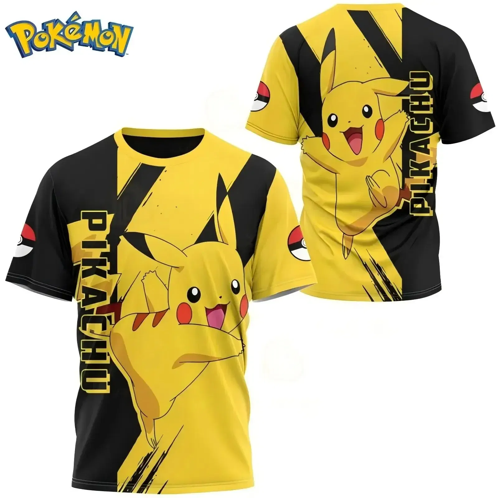 Color: Beige, Size: 4XL - ?€Miniso) Pokemon Men's Casual Wear T Shirts Cartoon Children Round Neck Short Sleeves Summer Clothing Pikachu Cartoon Print Tops
