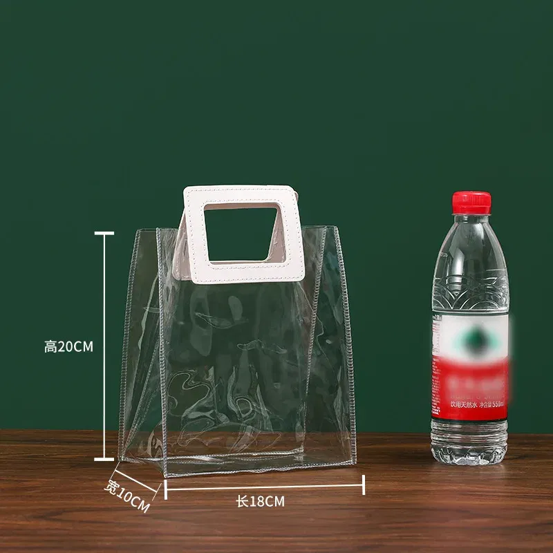 Color: Fluorescence Yellow, Gift Box Size: Other - 1PC Clear Candy Handbag PVC Gifts Cosmetics Bag Transparent Souvenir Packaging Bags Tote Xmas Birthday Wedding Party Supplies