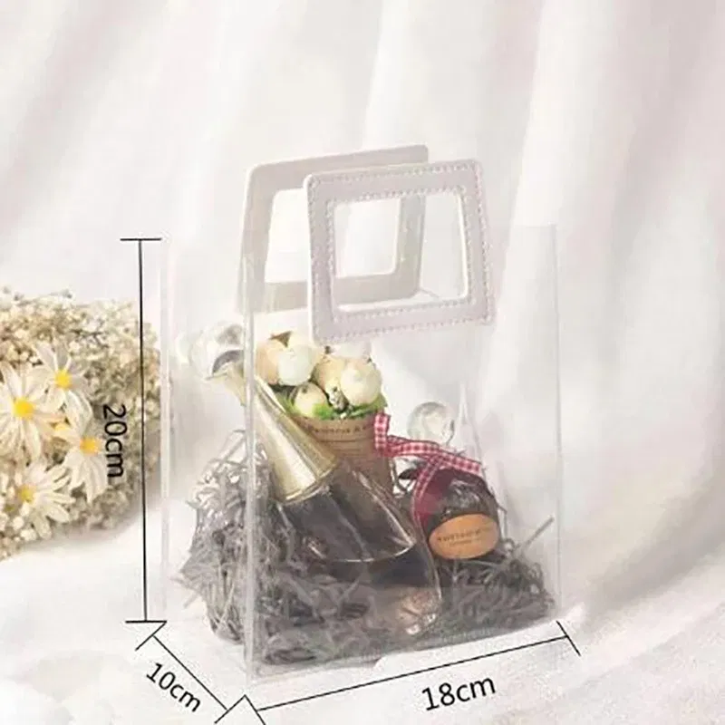 Color: Fluorescence Yellow, Gift Box Size: Other - 1PC Clear Candy Handbag PVC Gifts Cosmetics Bag Transparent Souvenir Packaging Bags Tote Xmas Birthday Wedding Party Supplies
