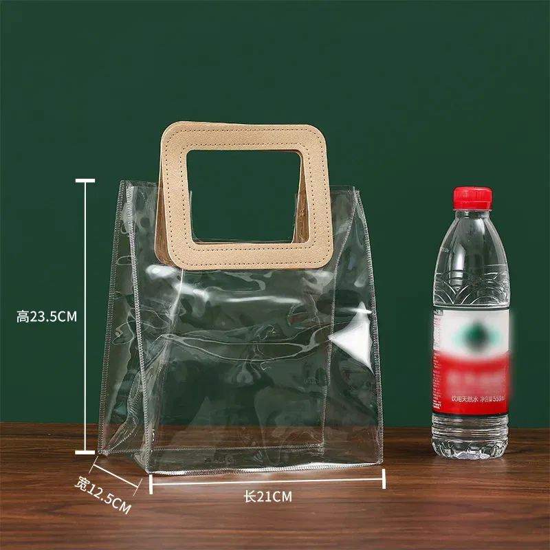 Color: Fluorescence Yellow, Gift Box Size: Other - 1PC Clear Candy Handbag PVC Gifts Cosmetics Bag Transparent Souvenir Packaging Bags Tote Xmas Birthday Wedding Party Supplies