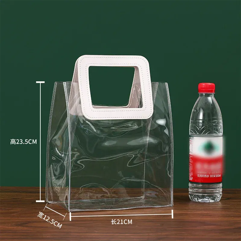 Color: Fluorescence Yellow, Gift Box Size: Other - 1PC Clear Candy Handbag PVC Gifts Cosmetics Bag Transparent Souvenir Packaging Bags Tote Xmas Birthday Wedding Party Supplies