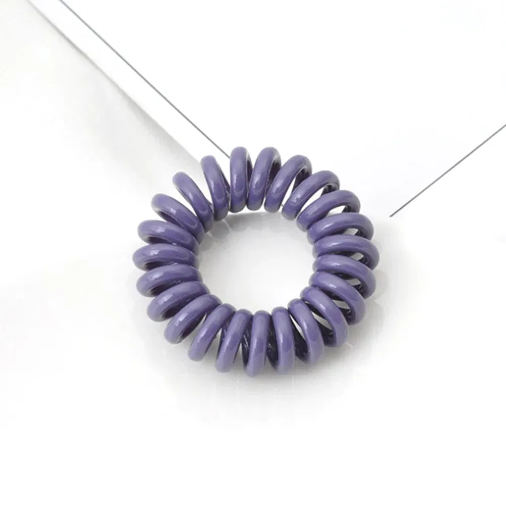 Color: PURPLE - High Elasticity Telephone Coil Hairbands Women Spiral Hair Ties Girl Hair Ring Rope Solid Color Hair Accessories Ponytail Holder