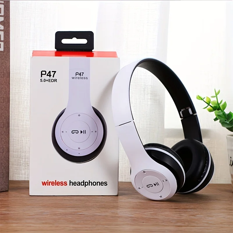 Color: WHITE - Stereo P47 Headset 5.0 Bluetooth Headset Folding Series Wireless Sports Game Headset for iPhone XiaoMi