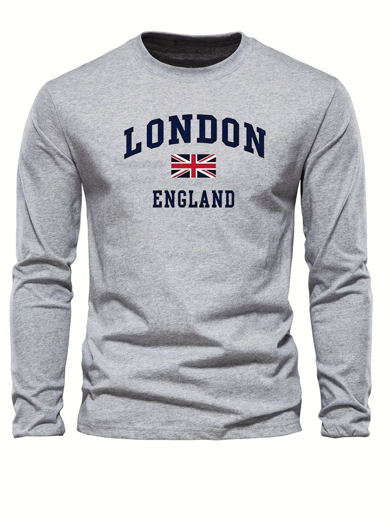 Color: WHITE, Size: XXL - Spring and Autumn 100% Cotton Men's London ENGLAND Letter Printed Loose Sport and Leisure Round Neck Long Sleeve T-shirt