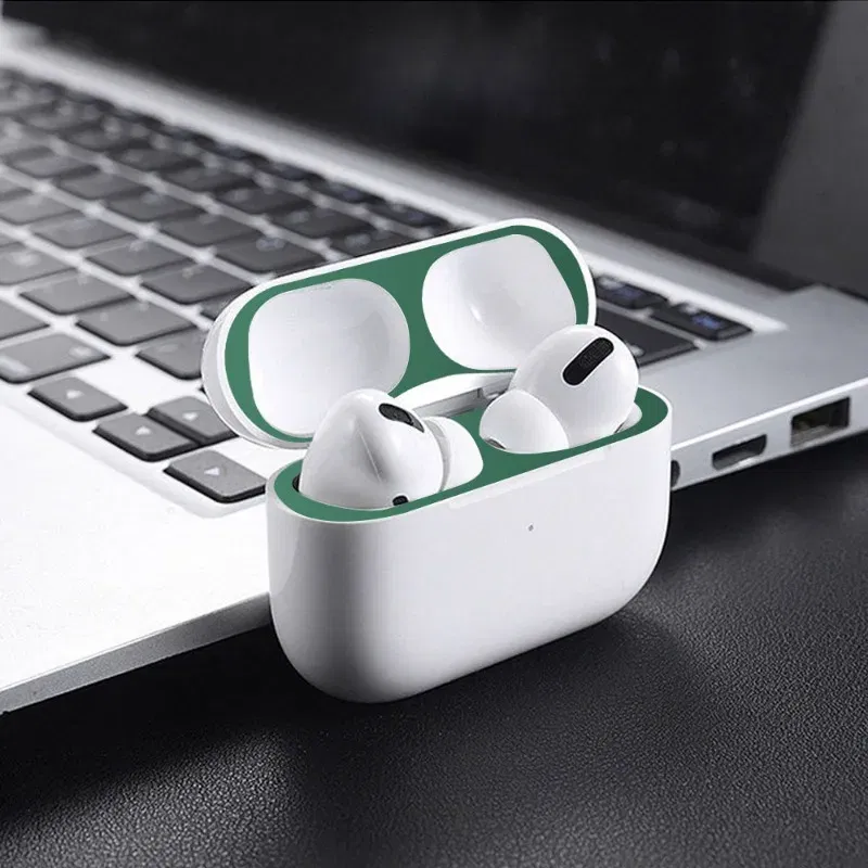 Color: Olive - Metal Dustproof Sticker for Apple Airpods Pro Headphone Covers for Airpods Pro 2 Headphones Charging Case Protective Accessories