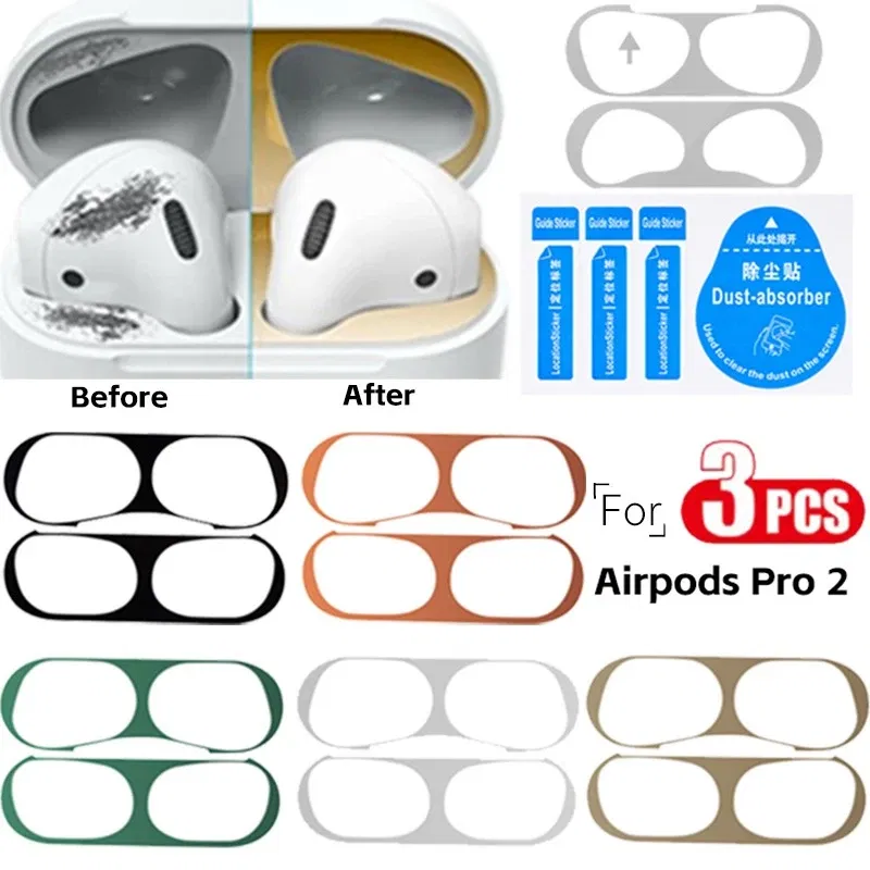 Color: Olive - Metal Dustproof Sticker for Apple Airpods Pro Headphone Covers for Airpods Pro 2 Headphones Charging Case Protective Accessories