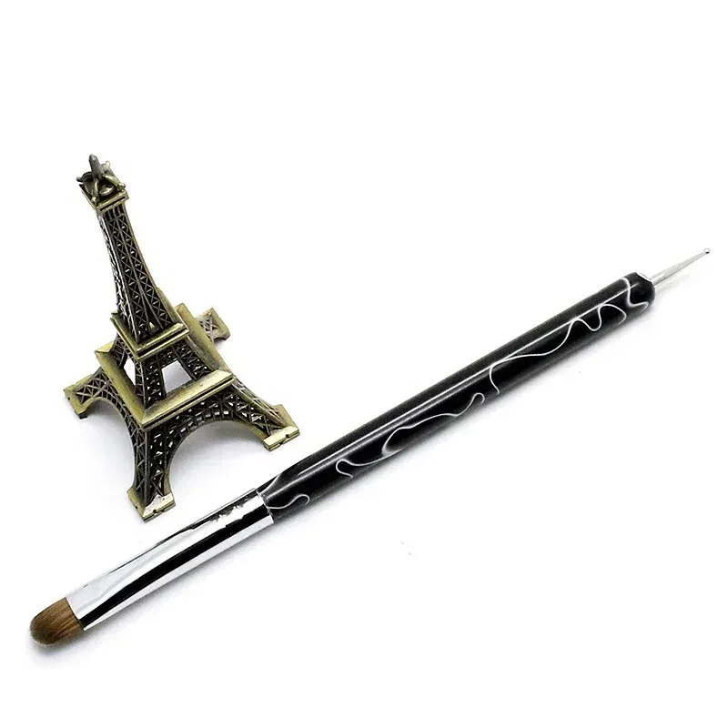 Color: Light Grey - TIANMI Kolinsky French Nail Art Brush Dual End Nail Art Dotting Pen Acrylic Drawing Rhinestone UV Gel Painting Manicure Tool