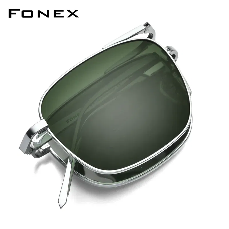 Lenses Color: GRAY - FONEX Pure Titanium Polarized Sunglasses Men Folding Classic Square Sun Glasses for Men New High Quality Male Shades 839