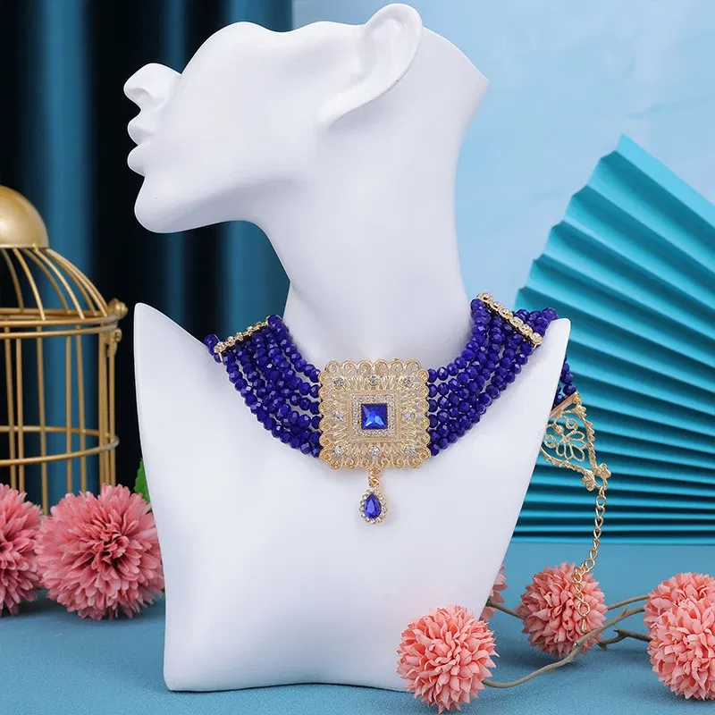 Metal color: Gold-color - Hand Beaded Necklaces Water Drop Pendants Beaded Necklaces For Arab Brides