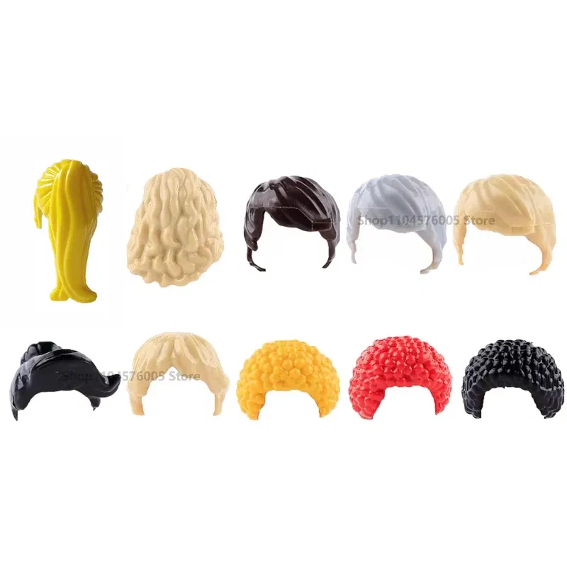 Color: Red - MOC Brown Hair Building Blocks City Figures Body Creative Accessory Blond Gold White Parts DIY Hats Mini Bricks Assemble Toy S04