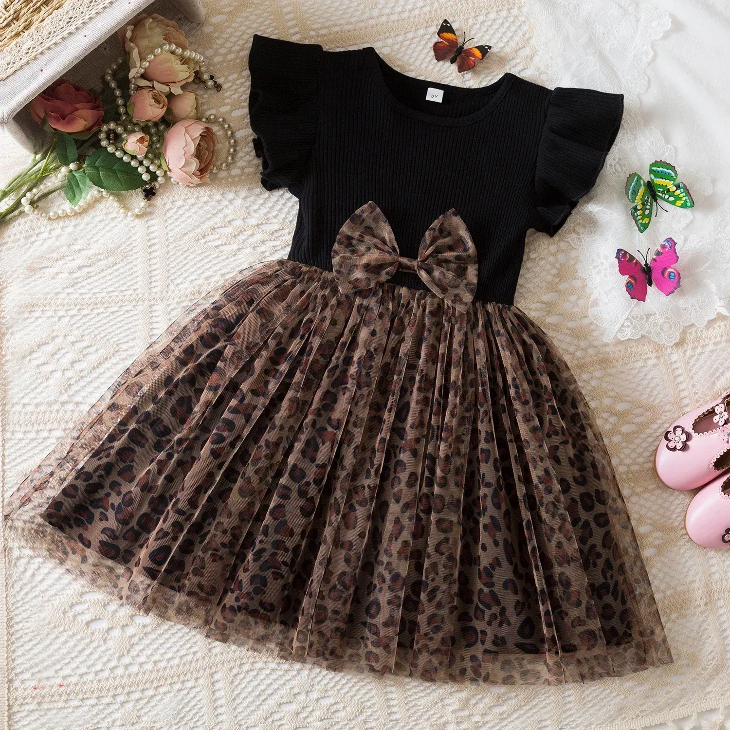 Color: black, Kid Size: 4T - Spring Autumn Full Sleeve Dress for Girls 3 to 8 Yrs Flower Girl Dress Children's Casual Clothing New Long Seelve Princess Dress