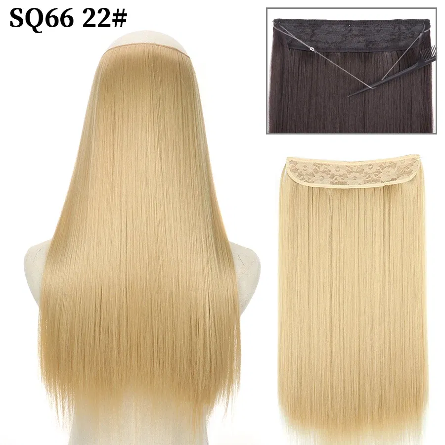 Color: #30, Stretched Length: 32inches, Ships From: CHINA - Synthetic Natural Wavy No Clip Fish Line Invisible Hair Extensions Mixed Color Blonde Black Artificial False Hair Piece ForWomen