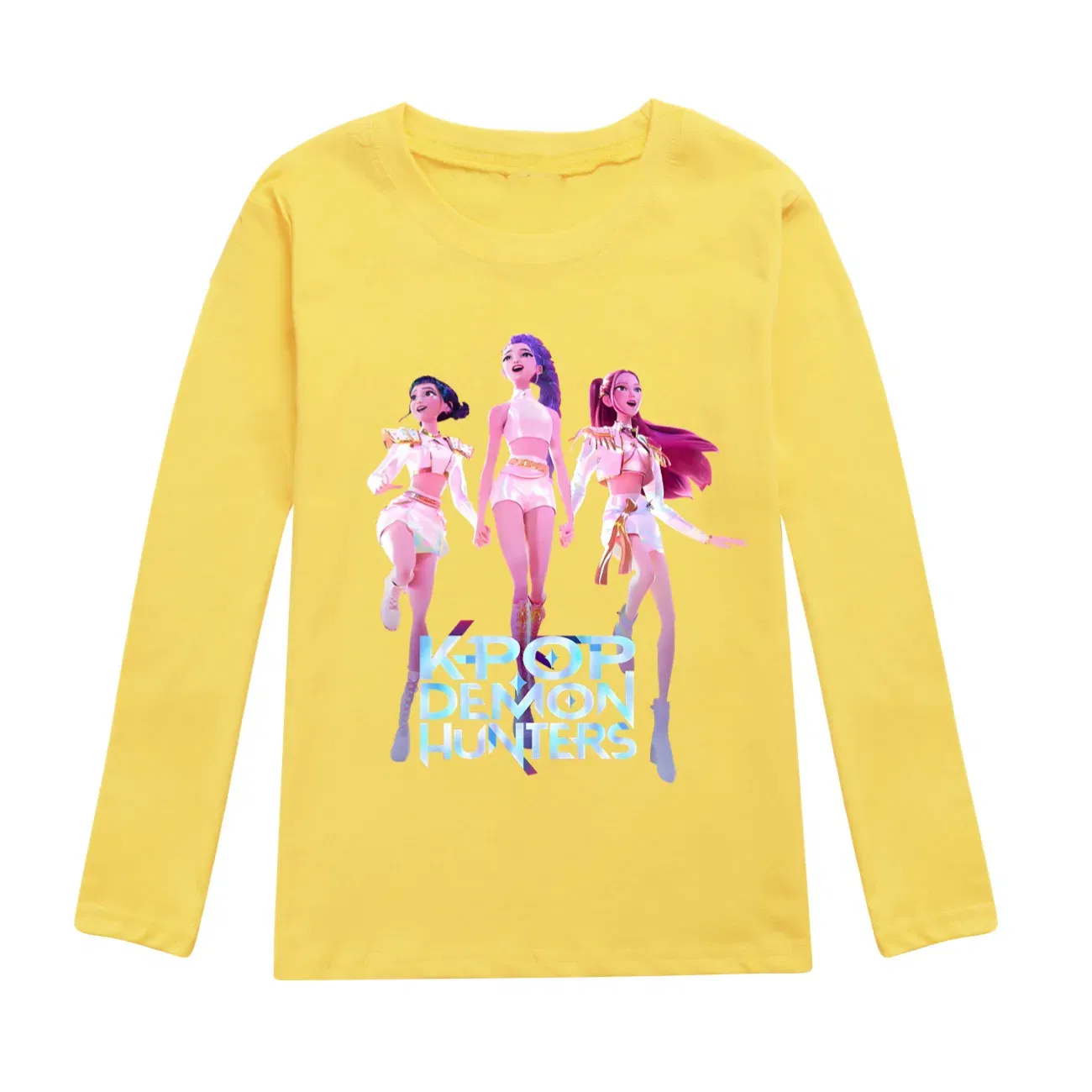 Color: GRAY, Kid Size: 8 - KPop Demon Hunters Huntrix Tshirt Kids Clothes Teenage Boys O-Neck Cartoon Casual T-shirts Girls Long Sleeve Tops Child Clothing