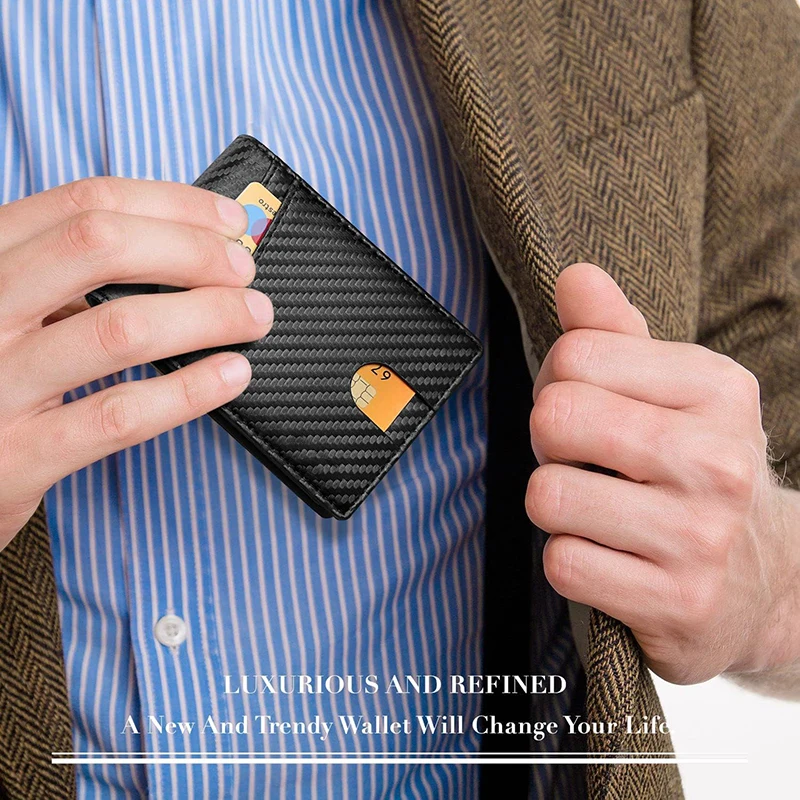 Color: Beige, Ships From: CHINA - Men's Wallet Ultra Thin Rfid Leather with ID Window Multi Card Carbon Fiber Wallet