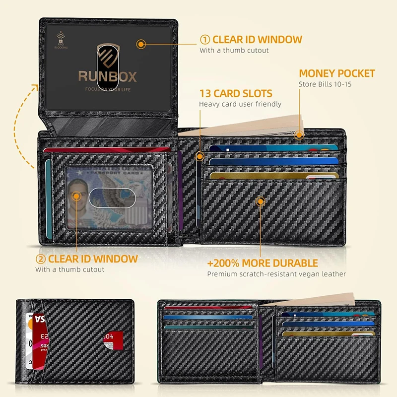 Color: Beige, Ships From: CHINA - Men's Wallet Ultra Thin Rfid Leather with ID Window Multi Card Carbon Fiber Wallet
