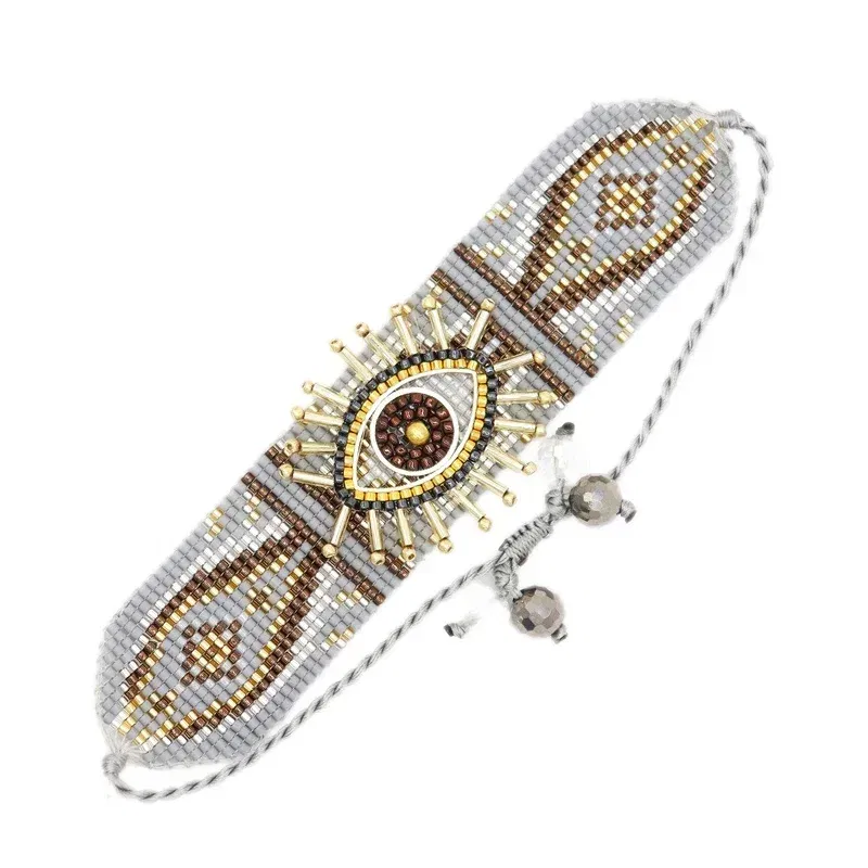 Metal Color: Light Yellow Gold Color - ALIYA Miyuki Beads Evil Eye Bracelet Bohemian Mujer Pulseras Moda Women Armband Jewelry Handmade Braided Bracelet Wholesale