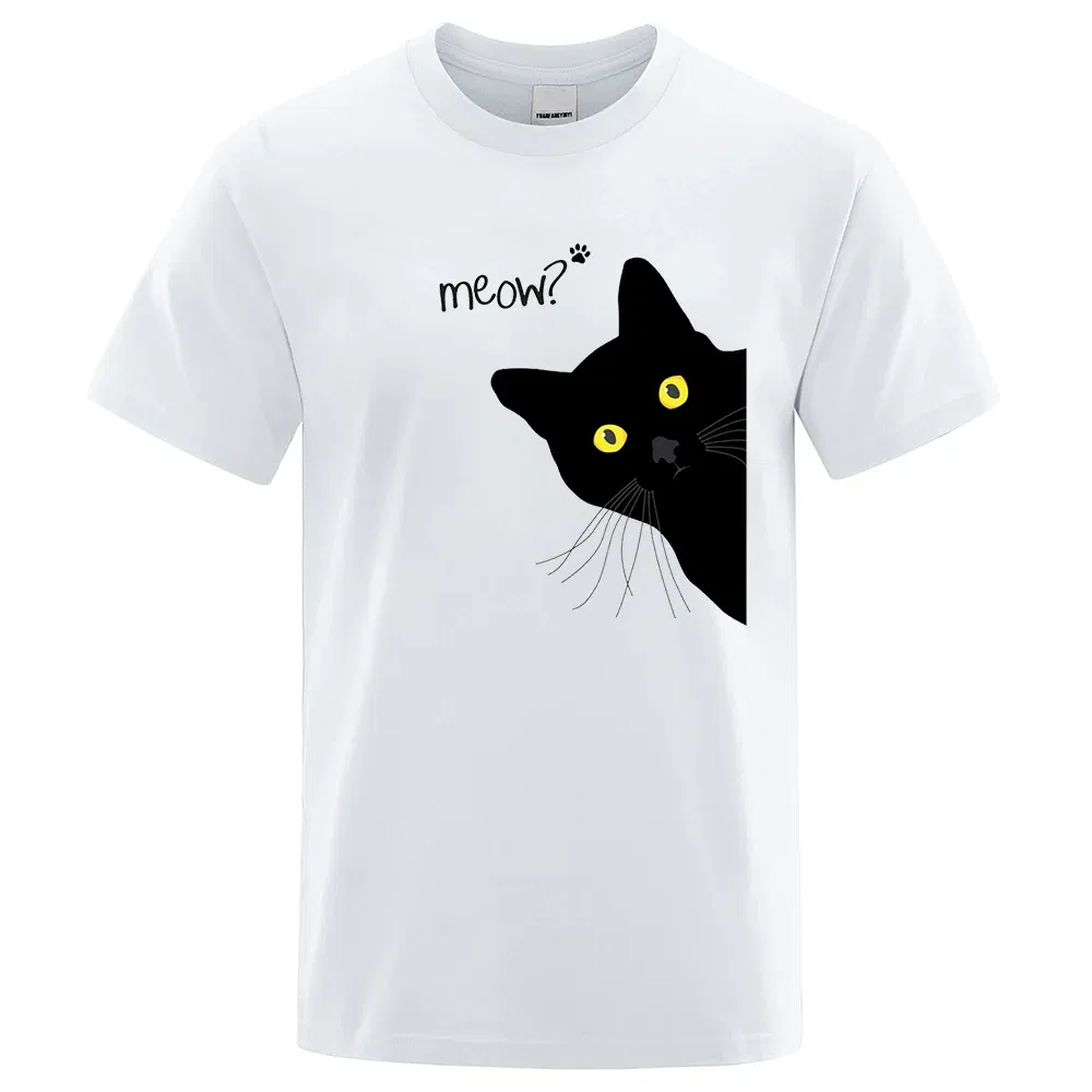 Color: army green, Size: XXXL - Meow Black Cat Funny Printing Men T-Shirts Breathable Tee Clothes Summer Streetwear Tops Oversized Loose Cotton Short Sleeve