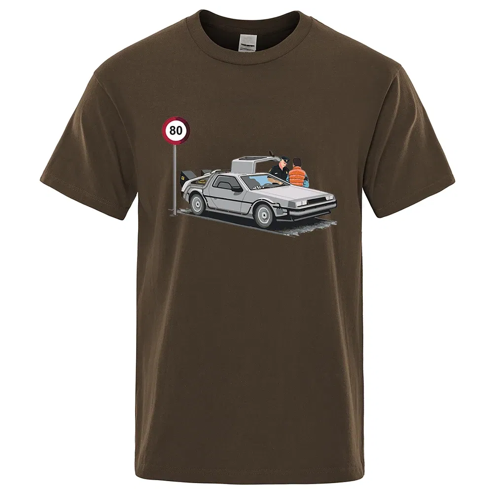 Color: Brown, Size: XXL - I Was Caught Speeding Funny Printed T-Shirts Men Fashion Casual Short Sleeves Loose Oversized T Shirt Breathable Cotton Tees
