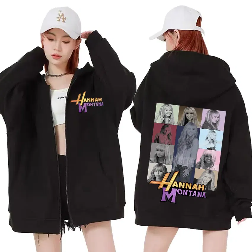 Color: Beige, Size: S - New Hannah Montana Logo Zipper Hoodie Miley Cyrus The Eras Tour Men Women Jacket Sweatshirt Fashion Aesthetic Trend Zip Up Hoody