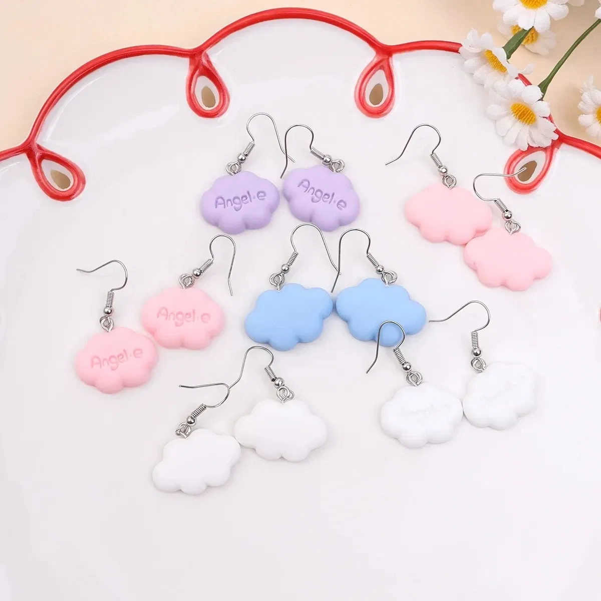 Metal Color: Light Yellow Gold Color - Ultra-Low New Fashion Cute White Cloud Stud Earrings Delicate Mushroom Clouds for Women Girls Ear Jewelry Wholesale Gifts Bear