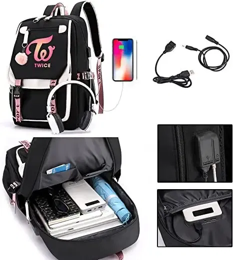 Color: black - Anime Hedwig Night Owl Backpack Nylon School Book Student Travel Bags Laptop Casual USB Port Messenger Bag