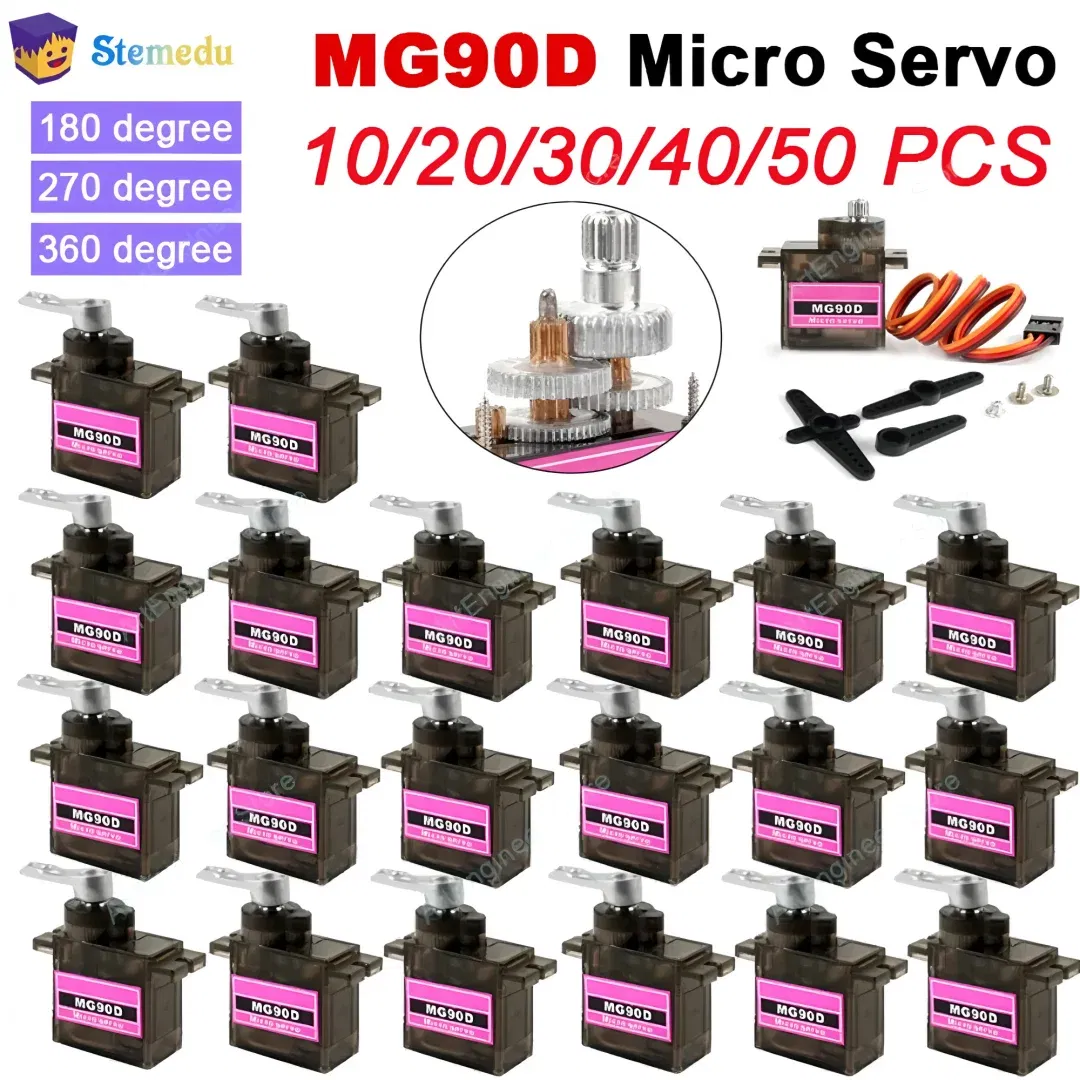 Color: light yellow - MG90D 10/20/30/40/50Pcs Micro Digital Servo Motor Full Metal Gear 180/270/360 Degree For RC Airplane Helicopter Car Boat Model
