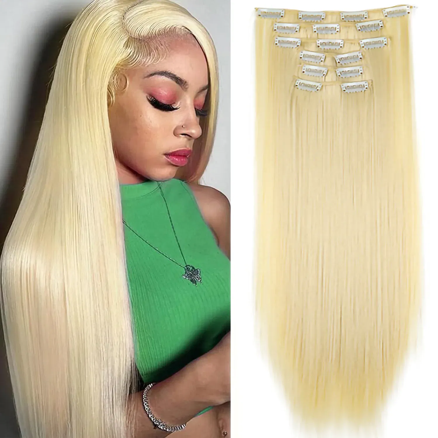 Color: 4/27HL, Stretched Length: 24inches - 24Inch 16 Clips in Hair Extensions Long Straight Hairstyle Synthetic Blonde Black Hairpieces Heat Resistant False Hair Daily Use