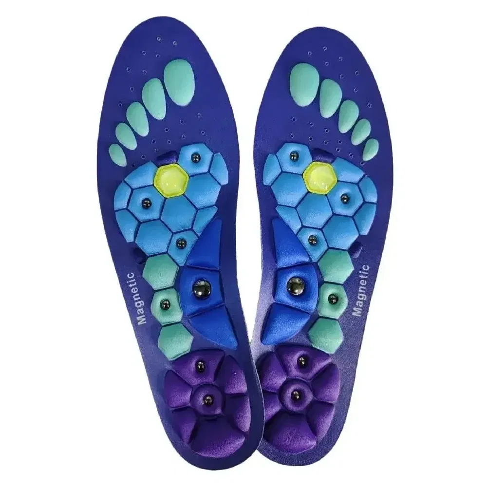 Color: Blue, Shoe Size: 1 - Unisex Magnetic Therapy Foot Insoles Orthopedic Shoe Soles Weight Loss Slimming Massage Acupoints Arch Anti-fatigue Shoes Pads