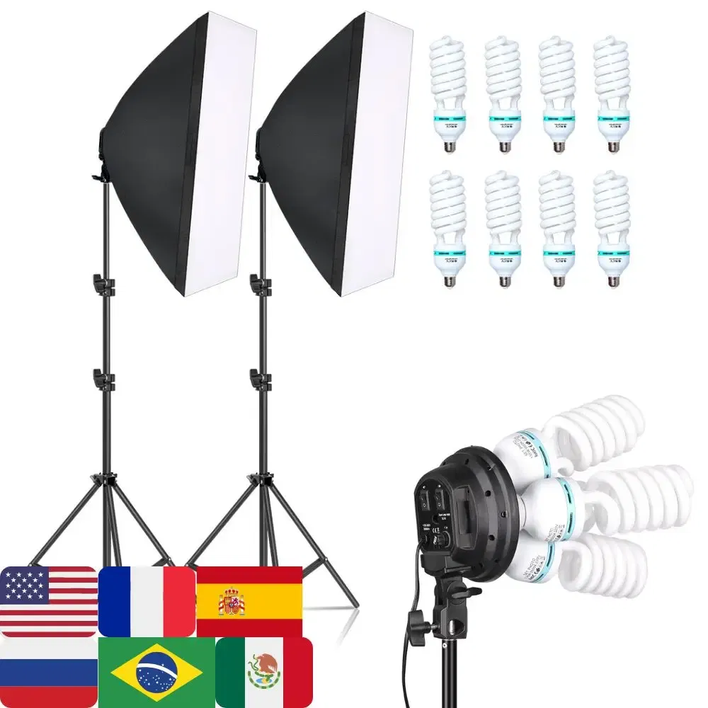 Color: light yellow, Ships From: CHINA - Photography 50x70CM Softbox Lighting Kits Professional Light System With E27 Photographic Bulbs Photo Studio Equipment