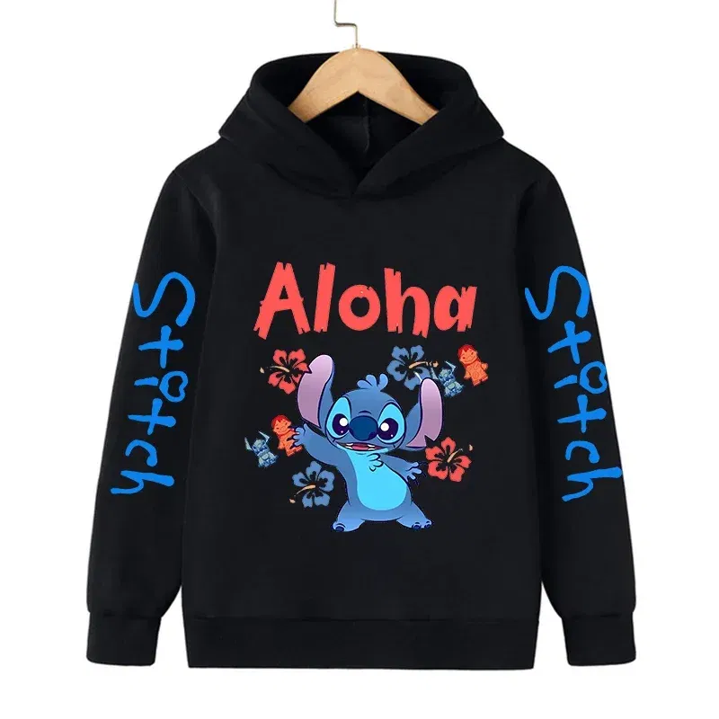 Color: SKY BLUE, Size: 25cm - New in Cool Stitch Hoodie Children Cartoon Clothes Kid Girl Boy Lilo and Stitch Sweatshirt Manga Hoody Baby Casual Top