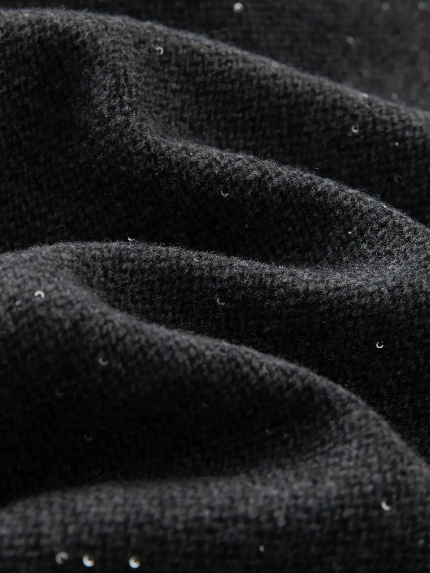 Color: GRAY, Size: XL - DUSHU 27.7% Wool Women Grey Short Jackets Sequins Design Female Round Neck Front Shoulder Woolen Coats 24DS84647