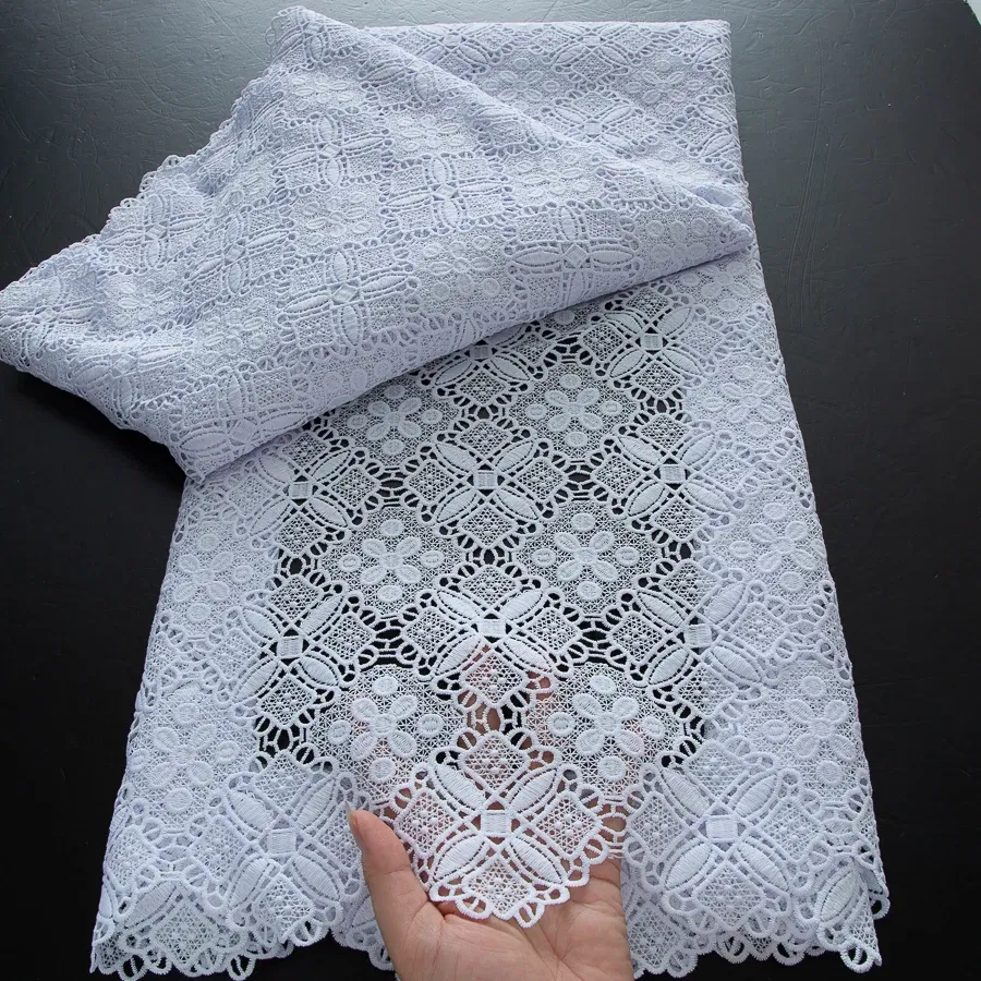 Color: Grass  Green, Width: 120cm, Length: 5 yards - 2025 Guipure Lace Fabric High Quality 5 Yards Knitted White Nigerian African Sequins Cord Lace Fabric Dress for Women A4070