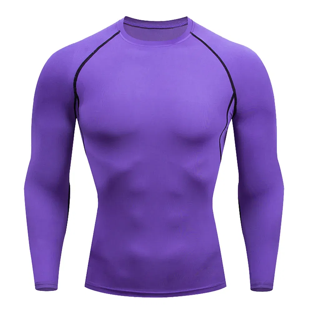 Color: Blue, Size: XXL - Men Bodybuilding Sports T-Shirt Quick Dry Running Shirt Long Sleeve Compression Top Gym T Shirt Men Fitness Tight Rashgad