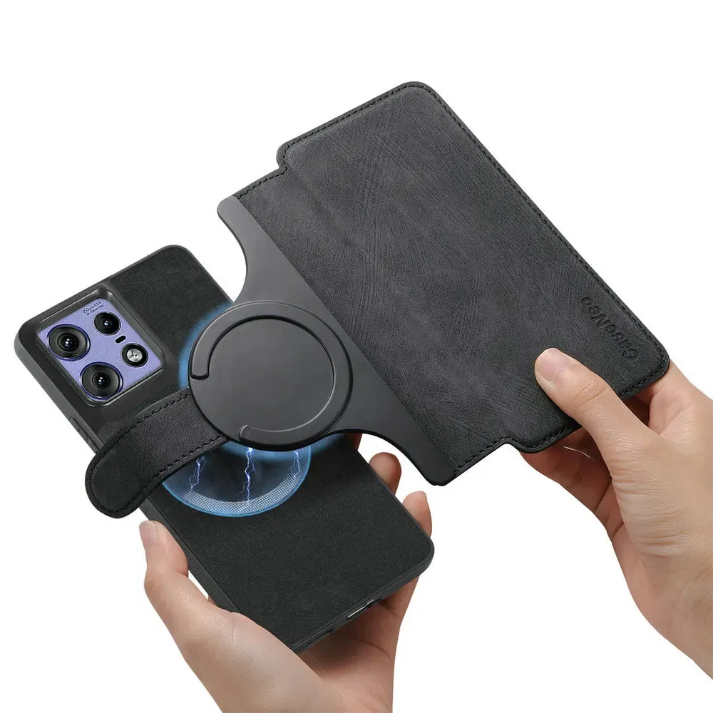 Color: black, Material: Wood - Edge 50 60 Fusion 5G Flip Case For Motorola Edge 60 Pro 2In1 Detachable Leather Wallet Funda Moto Edge 50 Neo 60 Pro S50 Cover