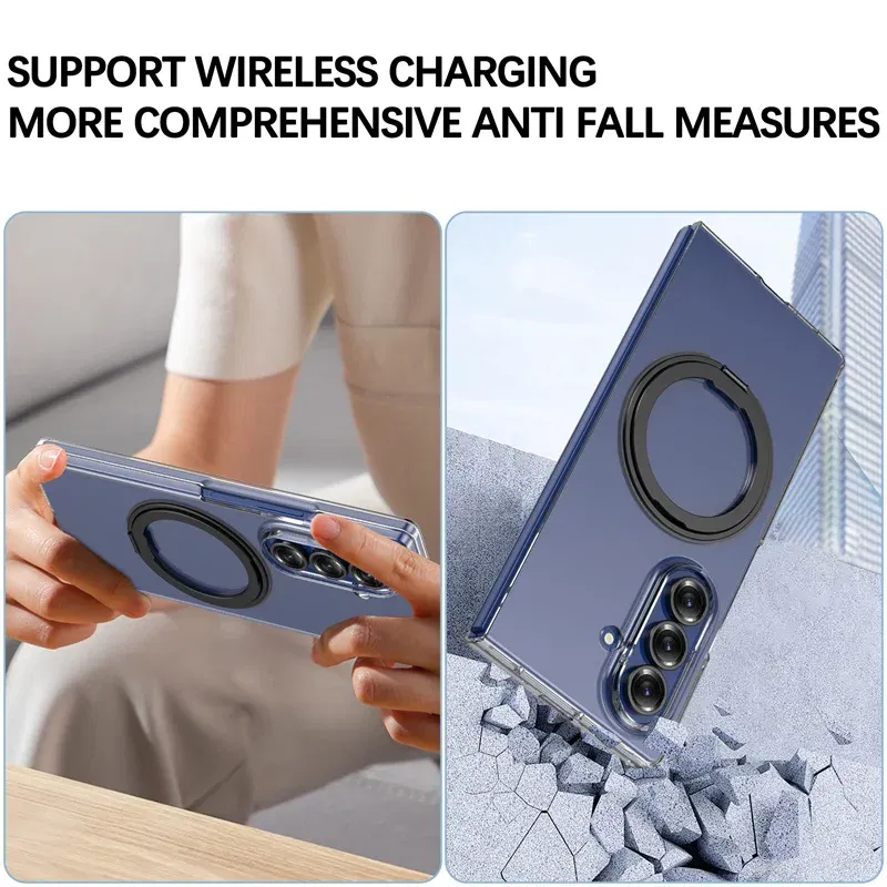 Color: green, Compatibility by Model: Galaxy Z Fold7 - 360?° Rotating Magnetic Holder Phone Case For Samsung Galaxy Z Fold 7 Magsafe Wireless Charging Transparent Hard Shockproof Cover