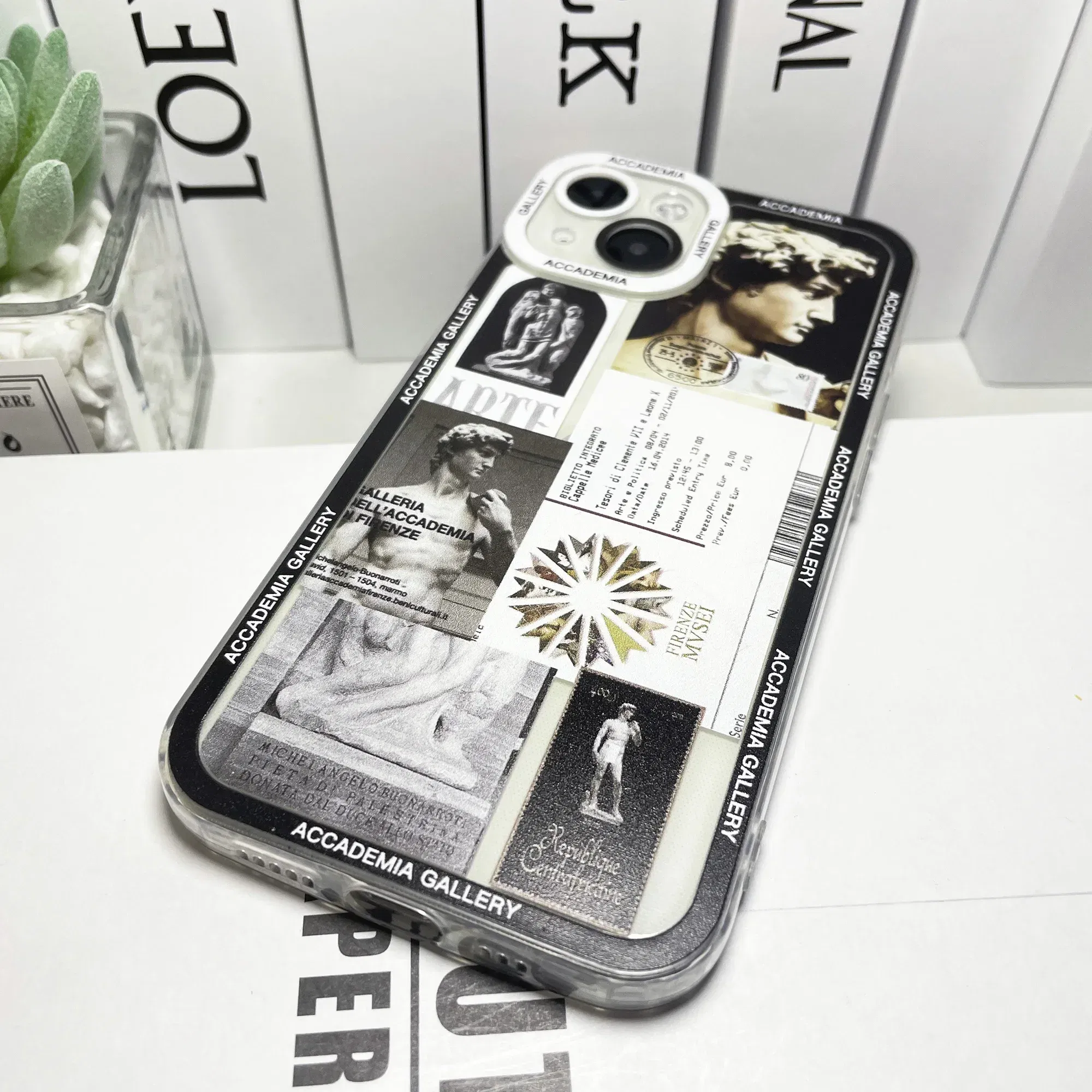 Color: Blue, Material: Silicon - Van Gogh David Museum Tickets Stickers Collage Art Phone Case For iPhone 14 13 12 11 Pro Max Mini XS X XR SE 7 8 Plus Soft Cover